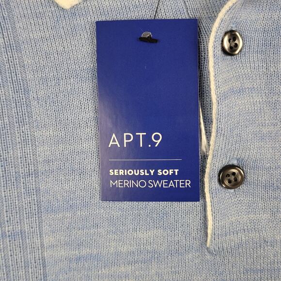 NWT Apt. 9 Sweater Mens Size XXL Seriously Soft Tipped Polo Sweater Pale Blue - Picture 9 of 12